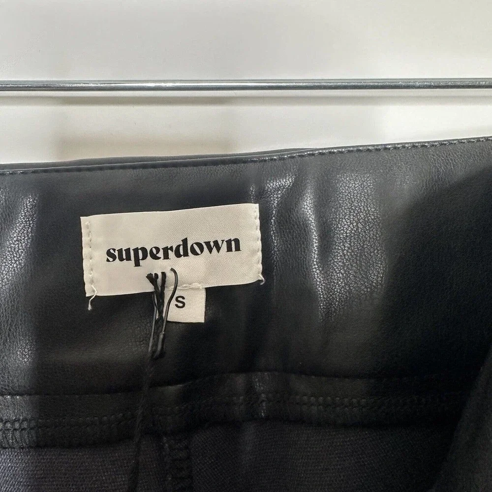 NWT Revolve Superdown Adonia Faux Leather Pants Zipper Fly Womens Black Size S - Picture 7 of 8